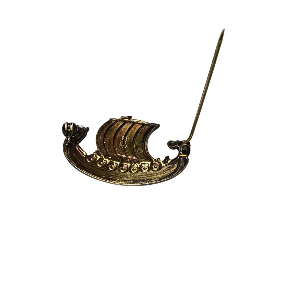 Ivar T Holth Norwegian Silversmith Sterling Silver Enamel Viking Ship Brooch